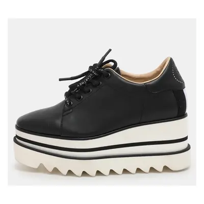 Stella McCartney Black Faux Leather Sneak-Elyse Derby Sneakers Size