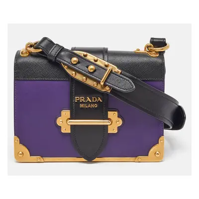 Prada Purple/Black Leather Cahier Flap Shoulder Bag