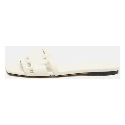 Jimmy Choo White Leather Laran Flat Slides Size