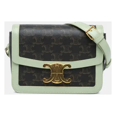 Celine Brown Green Teen Coated Canvas Triomphe Crossbody