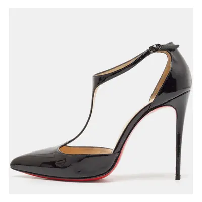 Christian Louboutin Black Patent Leather J String T-Strap Pumps Size 38.5