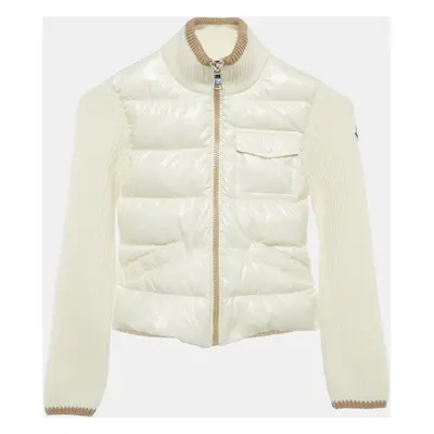 Moncler Kids Ivory Nylon and Rib Knit Down Cardigan Jacket Yrs