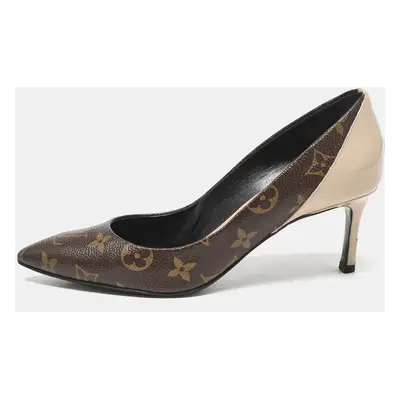 Louis Vuitton Brown/Beige Leather and Patent Leather Chérie Pumps Size 36.5