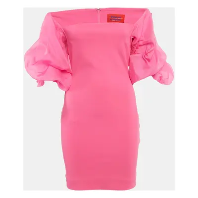 Solace London Pink Crepe Puff Sleeve Ellice Mini Dress