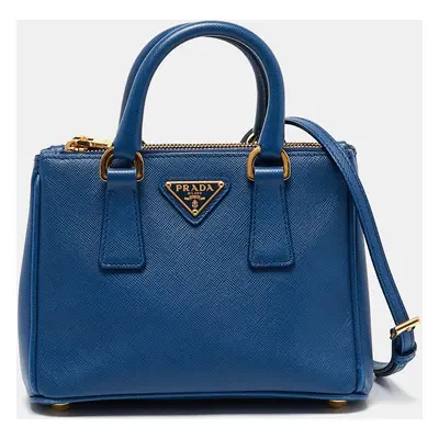 Prada Blue Saffiano Leather Micro Galleria Tote