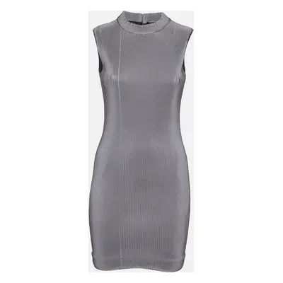 Neil Barrett Grey Stripe Textured Jersey Mini Dress