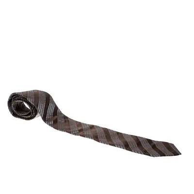 Lanvin Brown and Grey Diagonal Striped Silk Tie