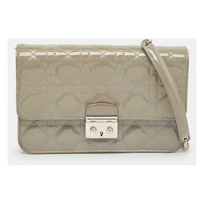 Dior Grey Cannage Patent Leather Miss Dior Medium Promenade Pouch