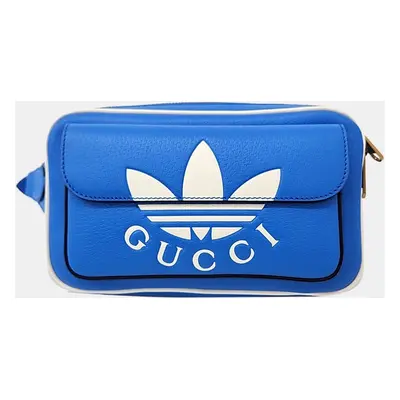 Gucci Blue Leather Trefoil Double Pouch Belt Bag