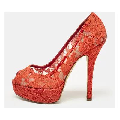 Dolce & Gabbana Red Mesh Platform Peep Toe Pumps Size