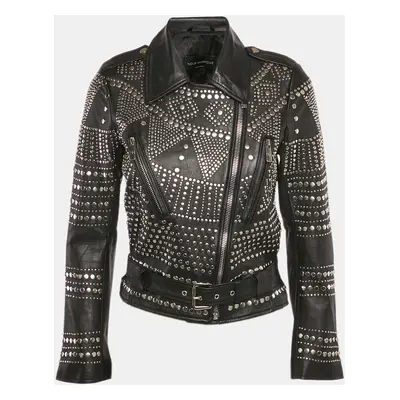 Nour Hammour Black Studded Leather Zip-Up Jacket