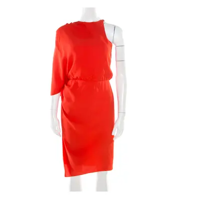 Alexander Wang Orange Silk Asymmetric Sleeve Sheath Dress