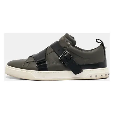 Valentino Green/Black Leather Buckle Strap Rockstud Sneakers Size