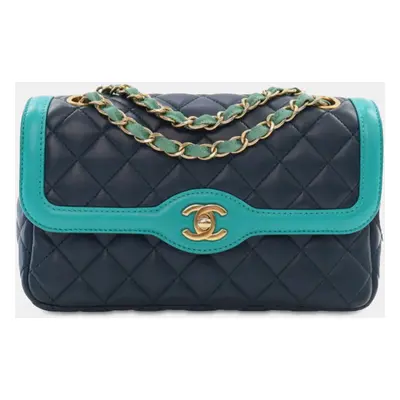 Chanel Navy Blue Medium Quilted Lambskin Two-Tone Day Flap Bag