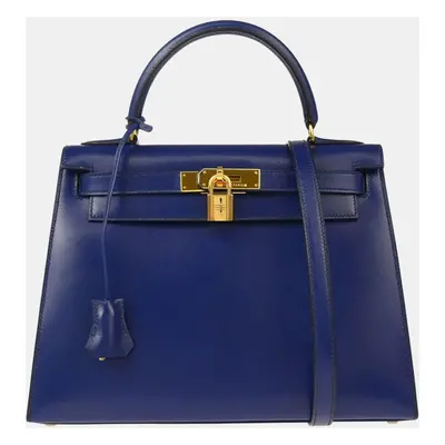 Hermes Blue Box Calf Kelly Sellier 2way Handbag