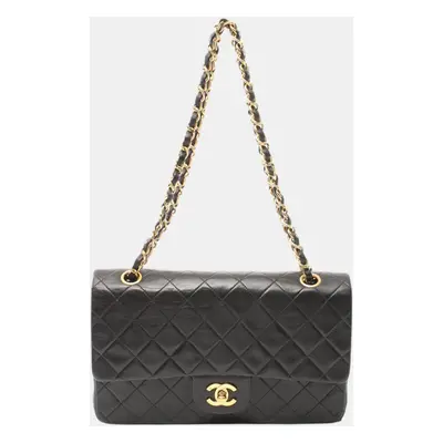 Chanel Matelasse Double Flap Shoulder Bag Lambskin Black