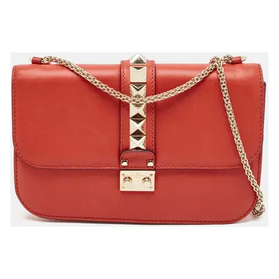 Valentino Red Leather Glam Lock Flap Bag