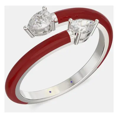 Bright Red Ceramic Pear Shaped Classic Bypass Style Sterling Silver Lab Grown Diamond Ring US