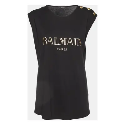 Balmain Black Logo Print Jersey Sleeveless T-Shirt