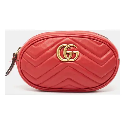 Gucci Red Matelassé Leather Mini GG Marmont Belt Bag