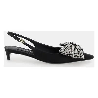 Dolce & Gabbana Nero Crystal Satin Slingback with Rhinestone Embroidery Women’s IT