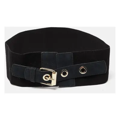 Stella McCartney Black Elastic and Faux Suede Buckle Wide Belt 70CM