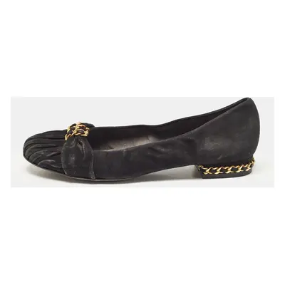 Stuart Weitzman Black Suede Chain Embellished Ballet Flats Size