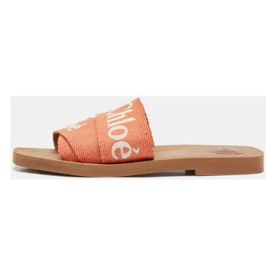 Chloe Orange Logo Canvas Woody Flat Slides Size