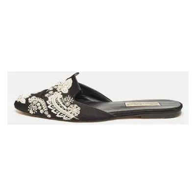 Oscar de la Renta Black Satin Embellished Flat Mule Size