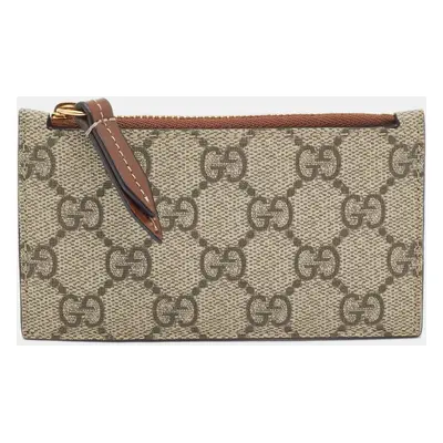 Gucci Brown/Beige GG Supreme Canvas and Leather Zip Card Holder