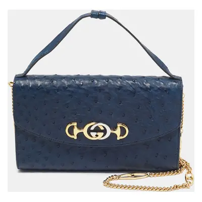 Gucci Navy Blue Ostrich Leather Zumi Clutch Bag