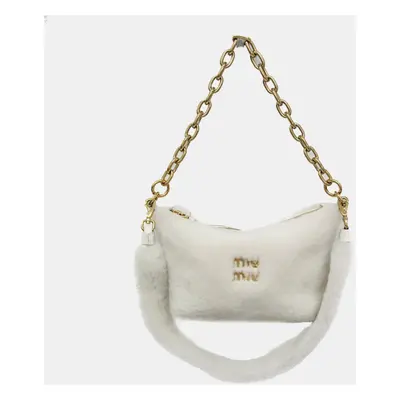 Miu Miu White Mouton Tote Bag