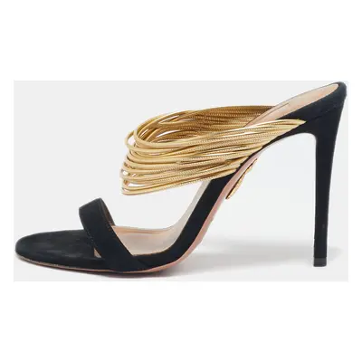 Aquazzura Black/Gold Suede and Leather Rendez Vous Sandals Size