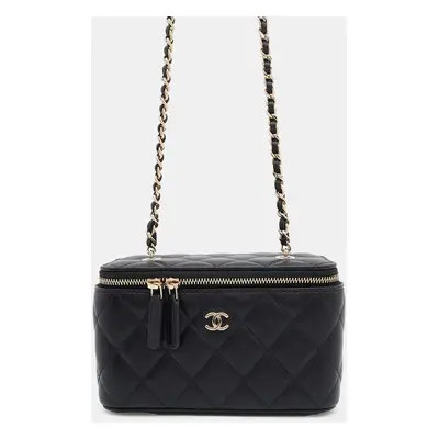 Chanel Black Matelasse Chain Lambskin Vanity Bag