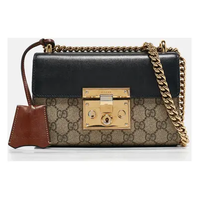 Gucci Black/Beige GG Supreme Canvas and Leather Padlock Shoulder Bag