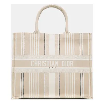 Dior Beige Stripes Large Book Tote Bag