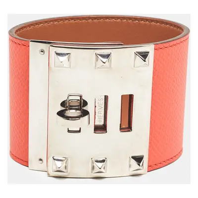 Hermes Kelly Dog Orange Leather Palladium Plated Bracelet