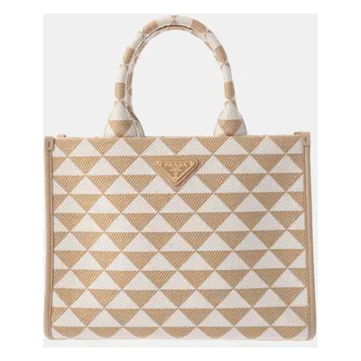 Prada Beige Jacquard Triangle Tote Bag