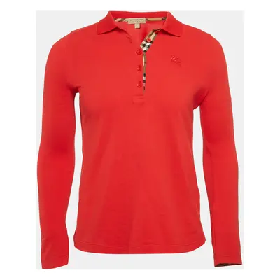 Burberry Red Cotton Pique Polo Long Sleeve T-Shirt