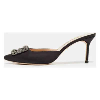 Manolo Blahnik Black Satin Hangisi Mules Size