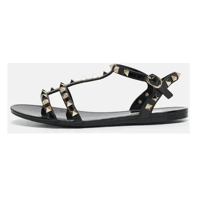 Valentino Black Rubber Rockstud Flat Sandals Size