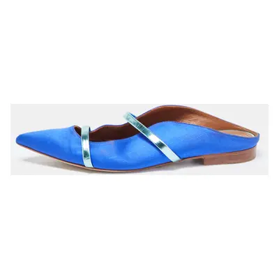 Malone Souliers Blue/Metallic Satin and Leather Maureen Flats Size