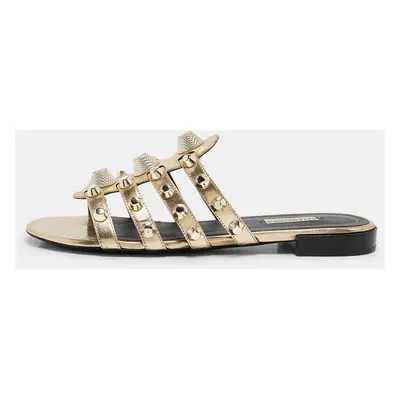 Balenciaga Gold Leather Arena Studded Strappy Flat Slides Size