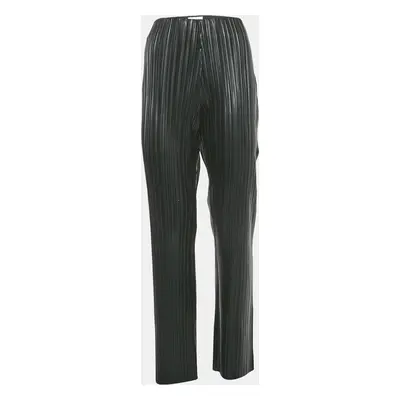 Nanushka Black Pleated Faux Leather Wide Leg Trousers