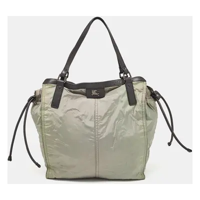 Burberry Green/Black Nylon and Leather Buckleigh Tote