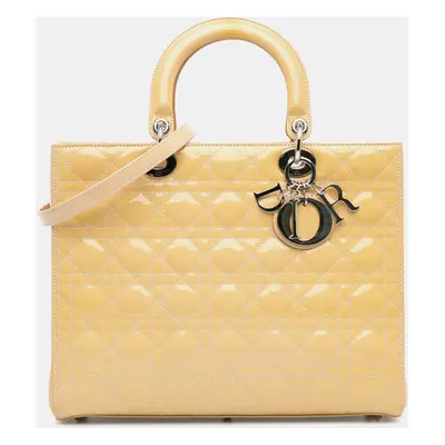 Dior Beige Large Patent Cannage Lady Dior