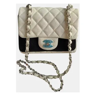 Chanel white Caviar Leather Mini Flap Bag