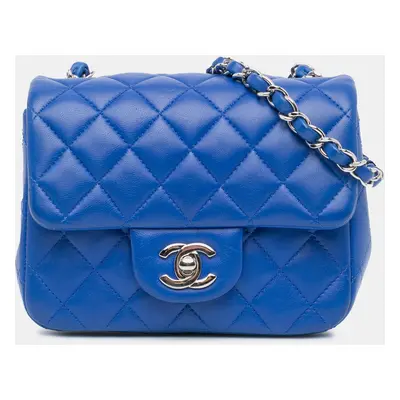 Chanel Blue Lambskin Mini Square Classic Single Flap Bag