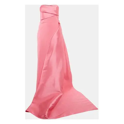 Solace London Pink Taffeta Strapless Draped Trail Detail Kinsley Gown