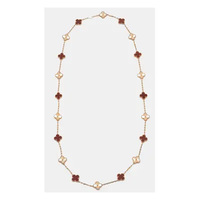 Van Cleef & Arpels Vintage Alhambra Carnelian 18k Rose Gold Motif Station Necklace